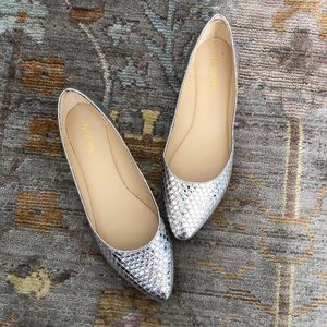 Nine West metallic silver Speakup almond toe flats